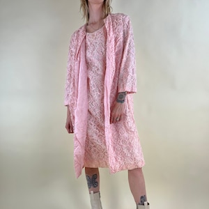 60s Pink Lace Two-Piece Dress and Coat Set / Small Medium image 1
