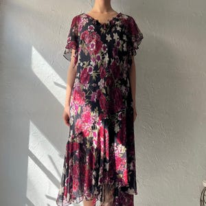 Y2k 'Adrianna Papell' Floral Silk Romanic Summer Maxi Dress / XL