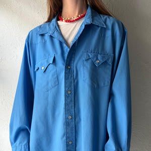 80s 'Pardner' Blue Western Pearl Snap Up Shirt / Vintage 1980s Cowboy Workwear Shirt / XL