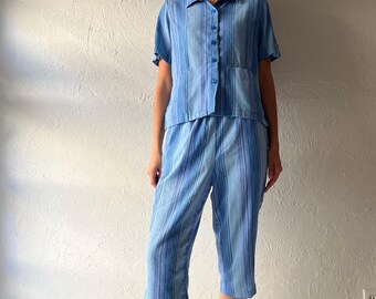 Vintage 'Alia' Blue Striped Two Piece Capri Set / Medium