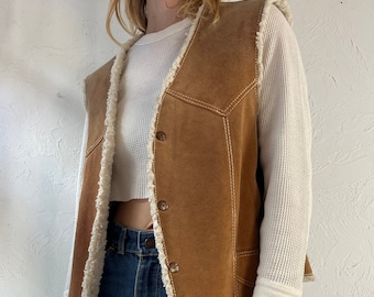 80s 'J & A' Suede Shearing Western Cowboy Vest / Large
