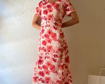 Roze 'Carol Reed'-jurk met bloemen uit de jaren 90 / klein