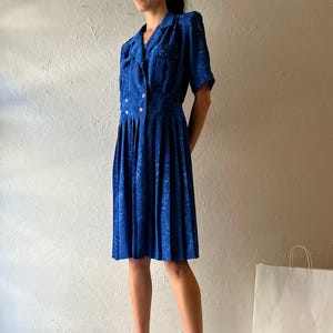 80s Blue Midi Dress / Large