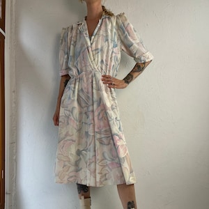 90s Pastel Floral Print Collared Dress / Medium