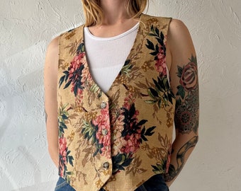 90s 'Paris Sport Club' Floral Vest / Medium