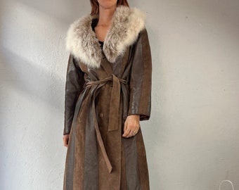70s 'Matt Fisher' Suede Coat with Fur Collar / Medium - Large
