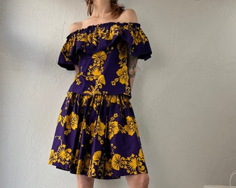 90s Purple Floral Handmade Two Piece Skirt Set / Small