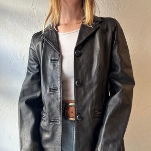 90s ‘Planet Euro’ Black Leather Jacket / Small