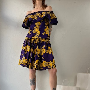 90s Purple Floral Handmade Two Piece Skirt Set / Small