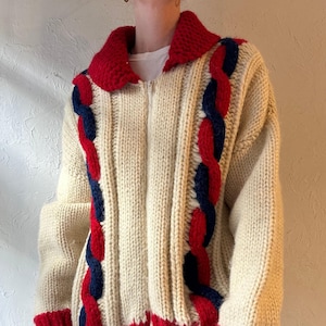 Vintage Hand Knit Cardigan Sweater / Large