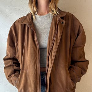 90s ‘Rich Leather’ Brown Suede Bomber Jacket / Large