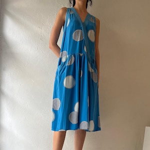 90s ‘Soo Yung Lee’ Blue Patterned Silk Dress / Small