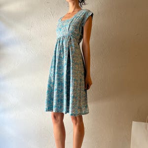 80s ‘Bobby’s Place’ Blue Floral Mini Dress / Small