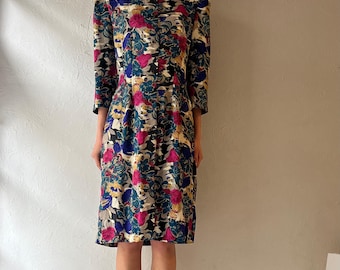 80s ‘CJ Selections’ Floral Midi Dress / Large