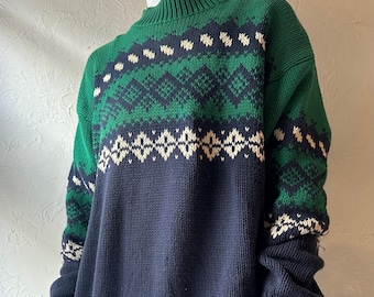 GAP Vintage 90s USA Blue Thick Cotton Cable Knit Sweater Large - Etsy