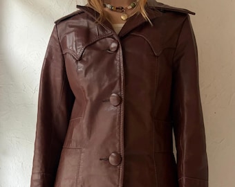 70s 'Western Originals' Brown Leather Jacket / Small