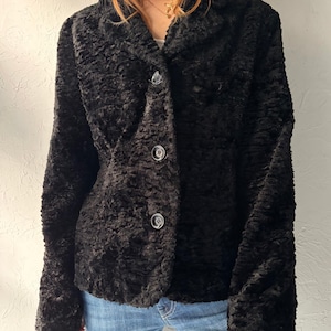 90s 'Le Chateau' Black Faux Fur Jacket / Large