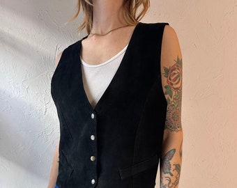 90s 'Marco' Black Suede Leather Vest / Medium