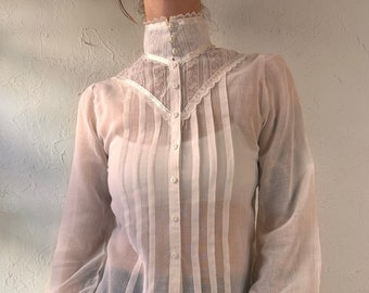 Camicetta vittoriana bianca vintage &#39;Gunne Sax&#39; / Piccola