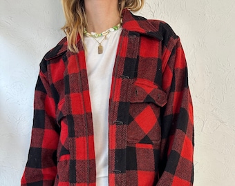 70s 'Bemidji' Red Wool Plaid Flannel Shirt / Medium