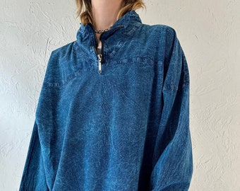 90s 'Ezze Wear' Blue Half Zip Long Sleeve Shirt / Medium