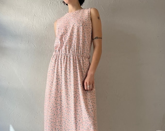 Vintage 90er Jahre Kleid aus dicker, rosa geblümter Baumwolle / Größe M