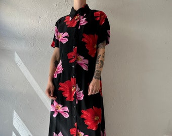 Y2k 'Jack Mulqueen' Silk Floral Maxi Dress / Large