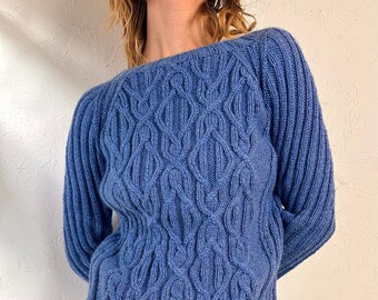 Vintage Blue Hand Knit Sweater / Medium