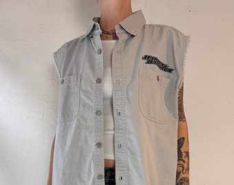 Y2k 'Harley Davidson' Gray Denim Vest / Large