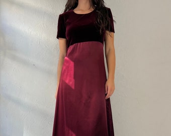 90s 'Jody' Burgundy Velvet Maxi Dress / Small