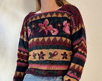 90s 'Santa Barbara' Cotton Ramie Cropped Knit Sweater / Medium