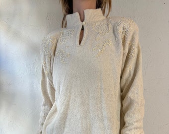 90s 'SK & Company' Silk Angora Beaded Sweater / Medium