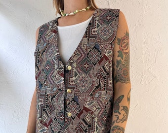 90s 'Paris Sport Club' Tapestry Vest / Medium