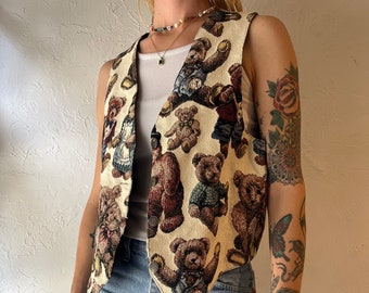 90s 'Nadia' Teddy Bear Tapestry Vest / Large