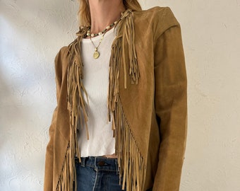 Y2k 'Mixit' Tan Suede Fringe Jacket / Medium