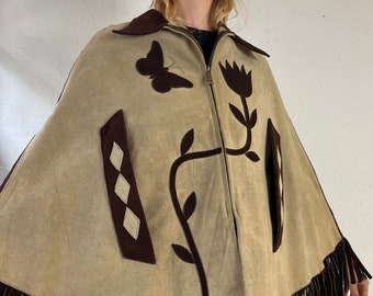 70s Two Tone Wildleder Fransen Poncho Cape / Klein