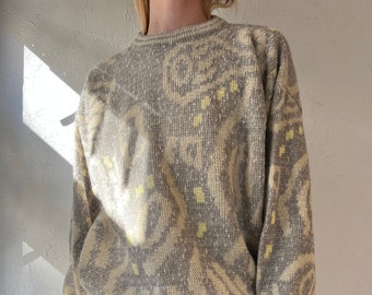 90s 'Santana' Abstract Knit Pullover Sweater / Medium