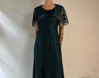 70s 'Nu Mode' Green Lace Dress / Small