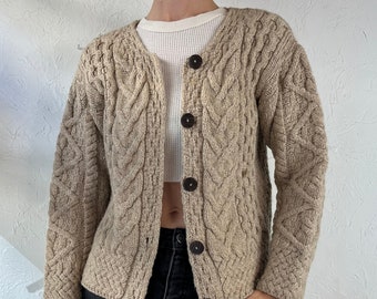 90s 'Carraigdonn' Beige Merino Wool Fishermans Sweater / Small