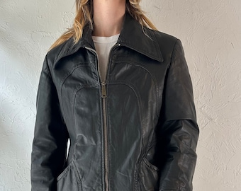 Chaqueta de cuero negra 'Vany' de los 90 / Talla mediana