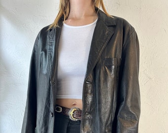 Blouson en cuir surdimensionné « Real Leather » années 90/Moyen