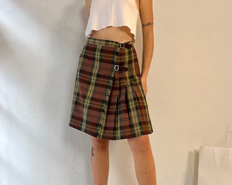 90s 'Laura Ashley' Plaid Wool Pleated Skirt / Medium