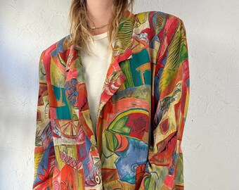 90s 'Byer' Abstract Print Oversized Rayon Jacket / Large