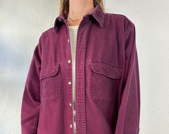 90s 'North Crest' Burgundy Cotton Flannel Shirt / Large