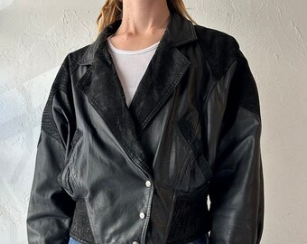 Blouson en cuir noir « Chia » années 90/Petit