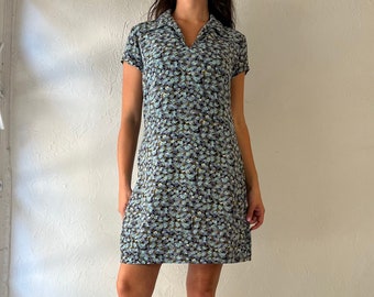 90s 'California Girl' Blue Floral Print Mini Dress / Medium