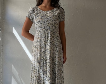 90s &#39;All That Jazz&#39; Floral Print Midi Dress / Small