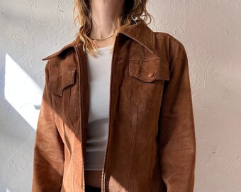 Y2k 'Express Bleus' Brown Suede Jacket / Small