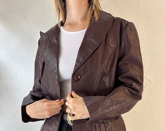 70s 'Genuine Leather' Brown Leather Jacket / Large