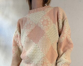 Pull en tricot de coton épais « Îles Canaries » des années 90 / Grand